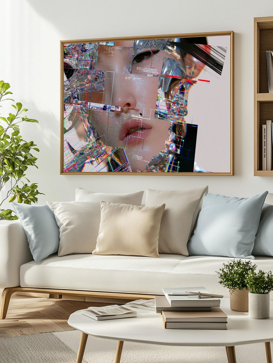 Glitch Portrait Digital Art Poster. — room view 2