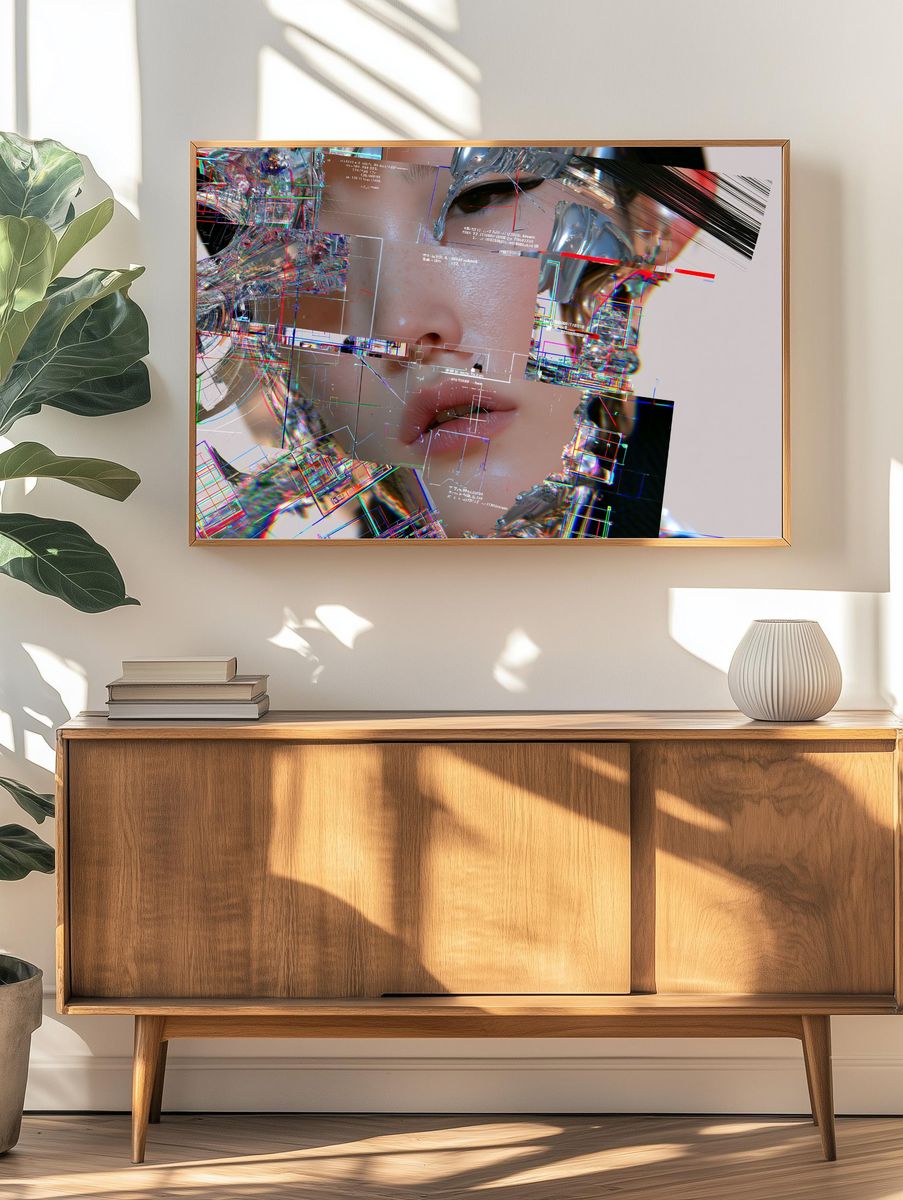 Glitch Portrait Digital Art Poster. — room view 3