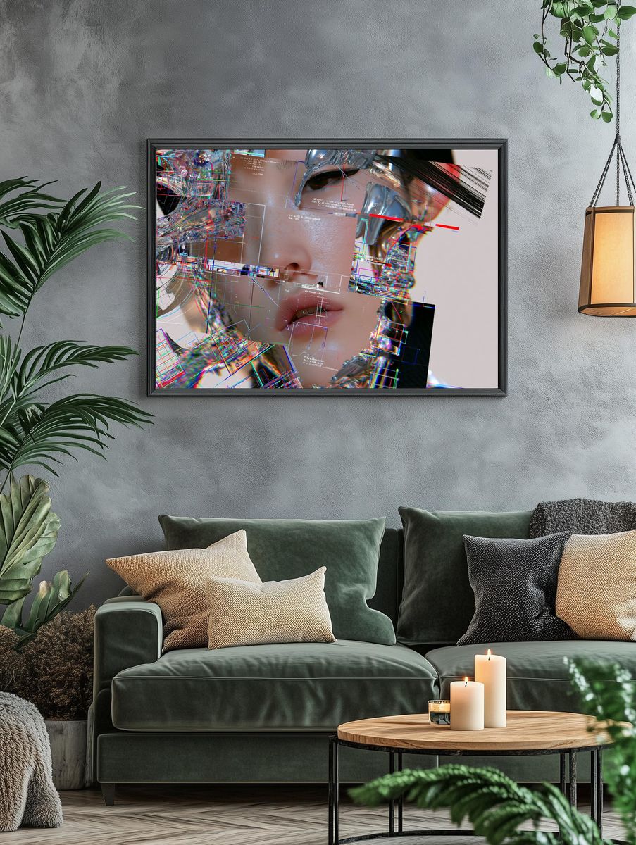 Glitch Portrait Digital Art Poster. — room view 4