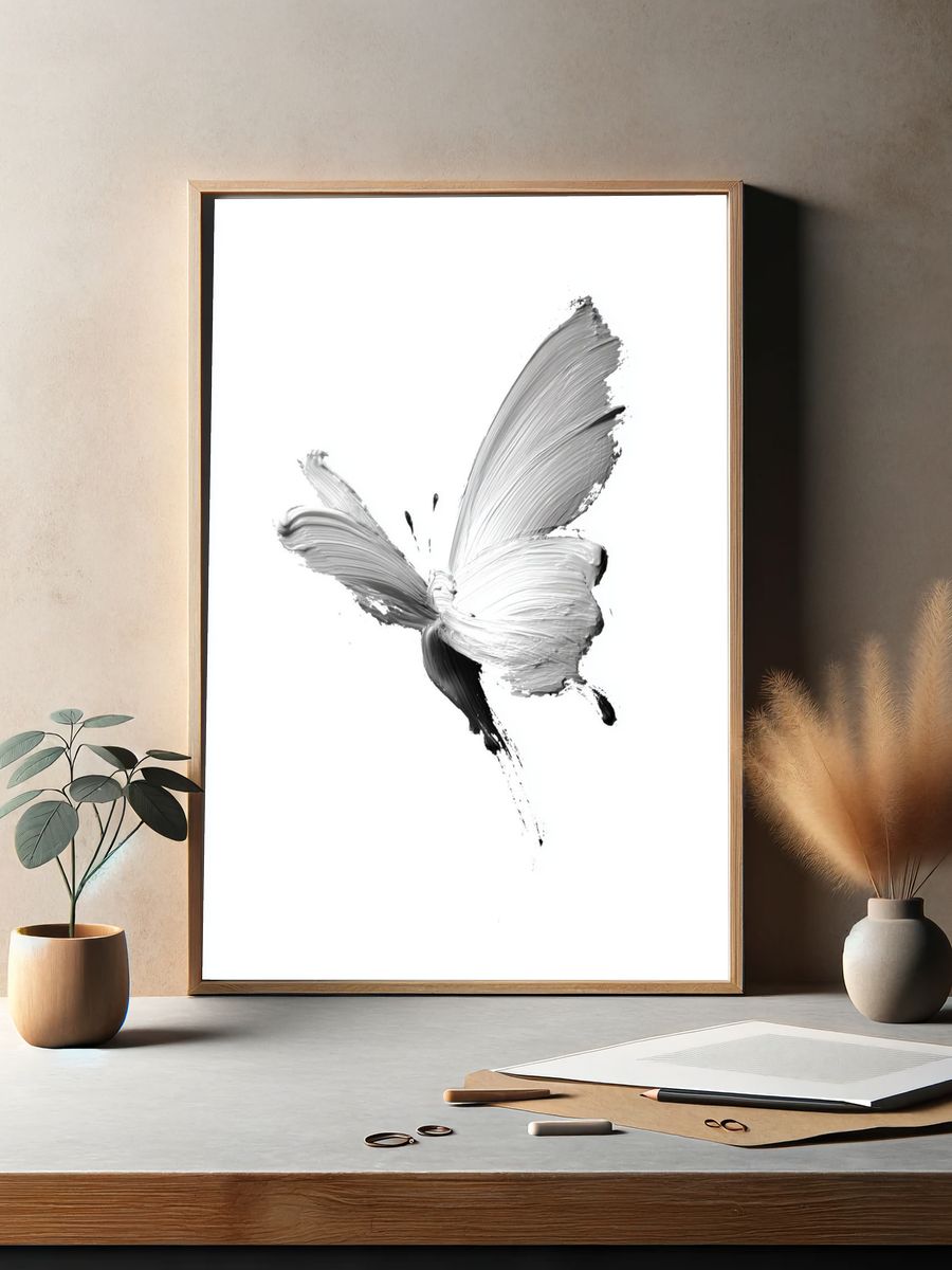Monochrome Butterfly Ink Poster. — room view 2