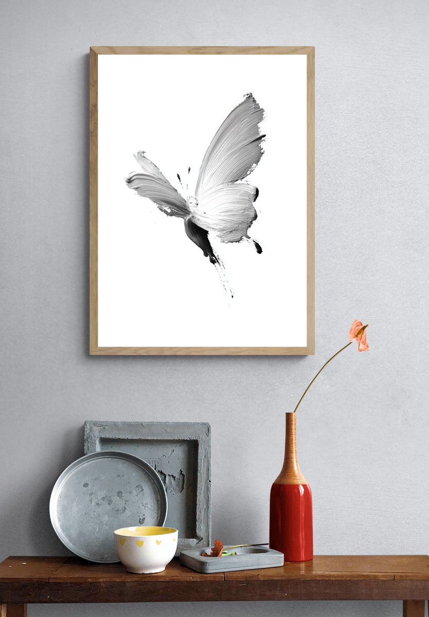 Monochrome Butterfly Ink Poster. — room view 3