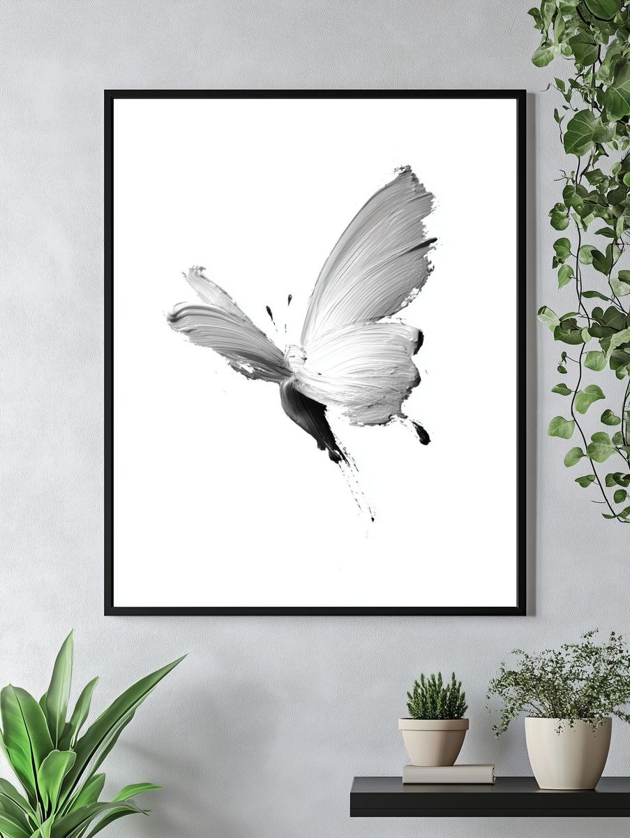 Monochrome Butterfly Ink Poster. — room view 4