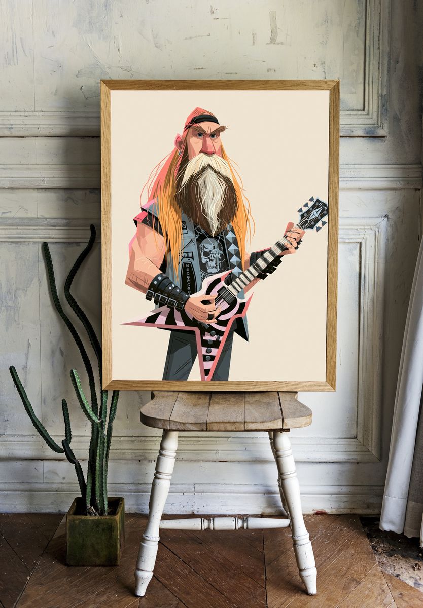 Heavy Metal Guitarist Illustration Poster. room preview
