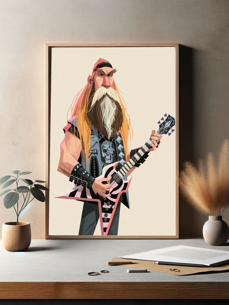 Heavy Metal Guitarist Illustration Poster. — room view 2