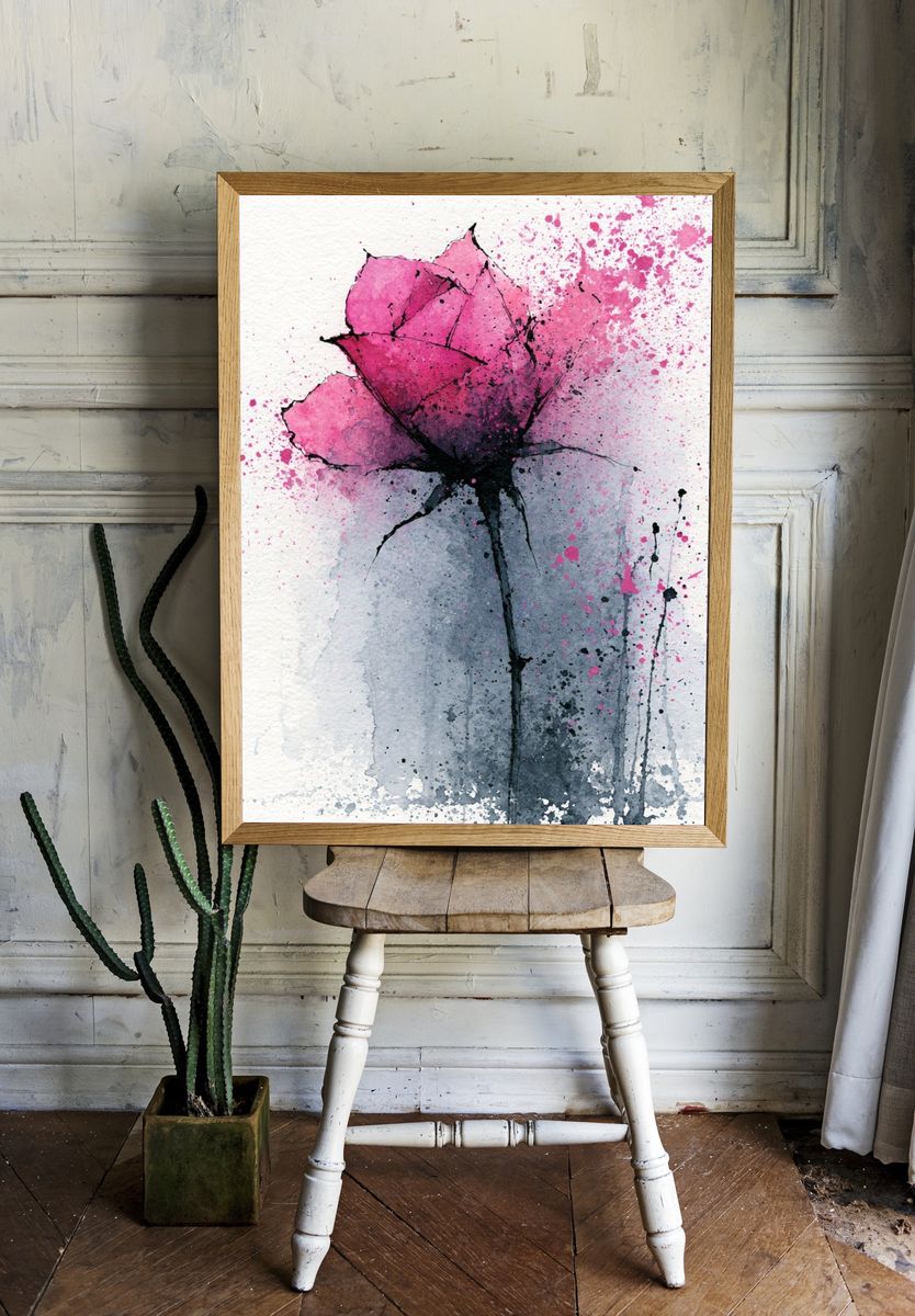 Pink Watercolor Flower Print. — room view 1