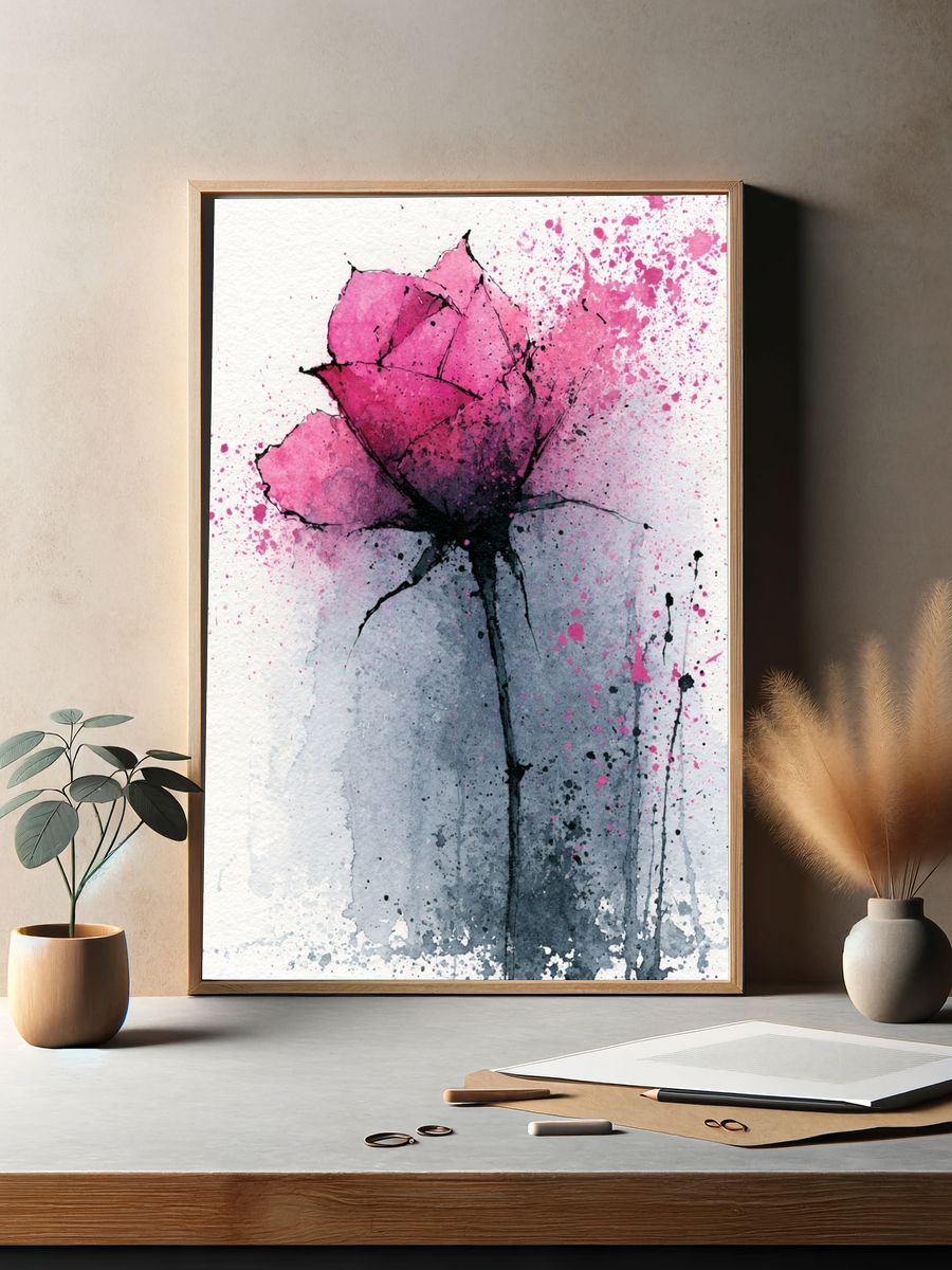 Pink Watercolor Flower Print. — room view 2