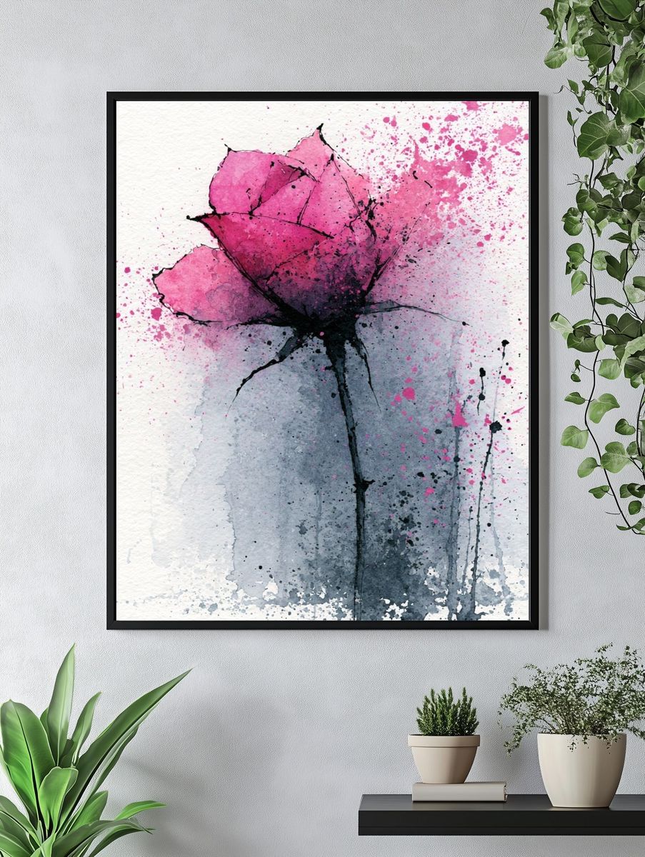 Pink Watercolor Flower Print. — room view 4