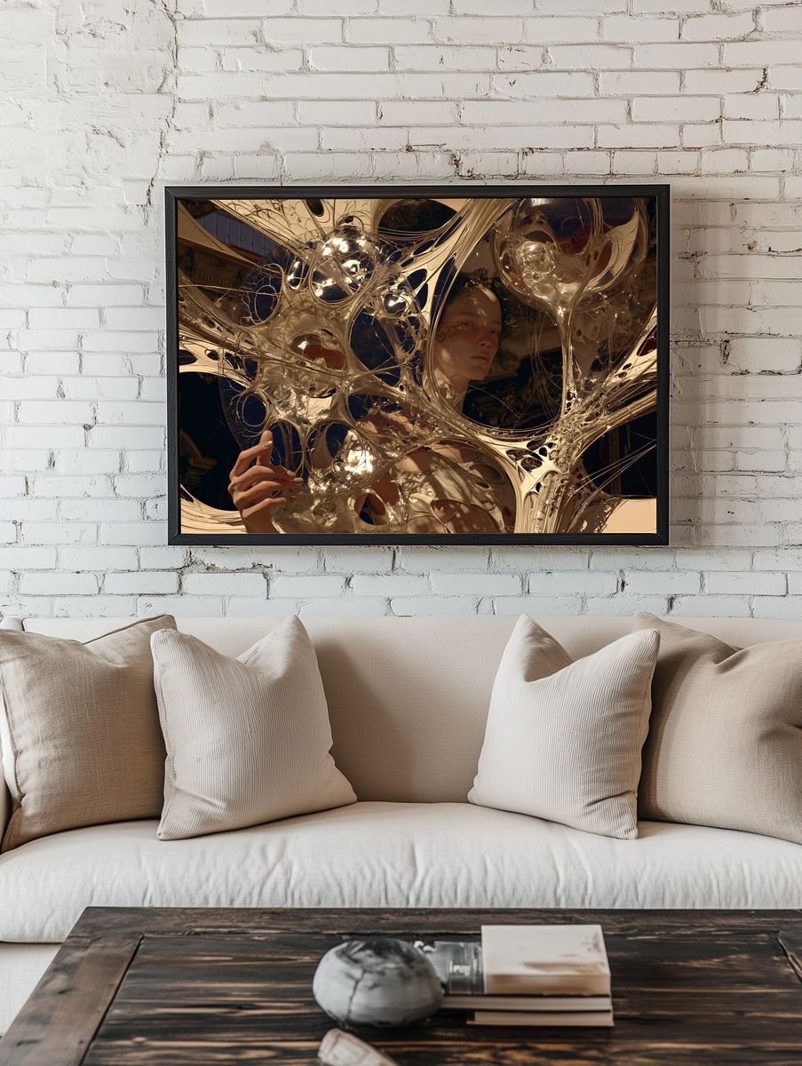 Surreal Metallic Portrait Print. room preview