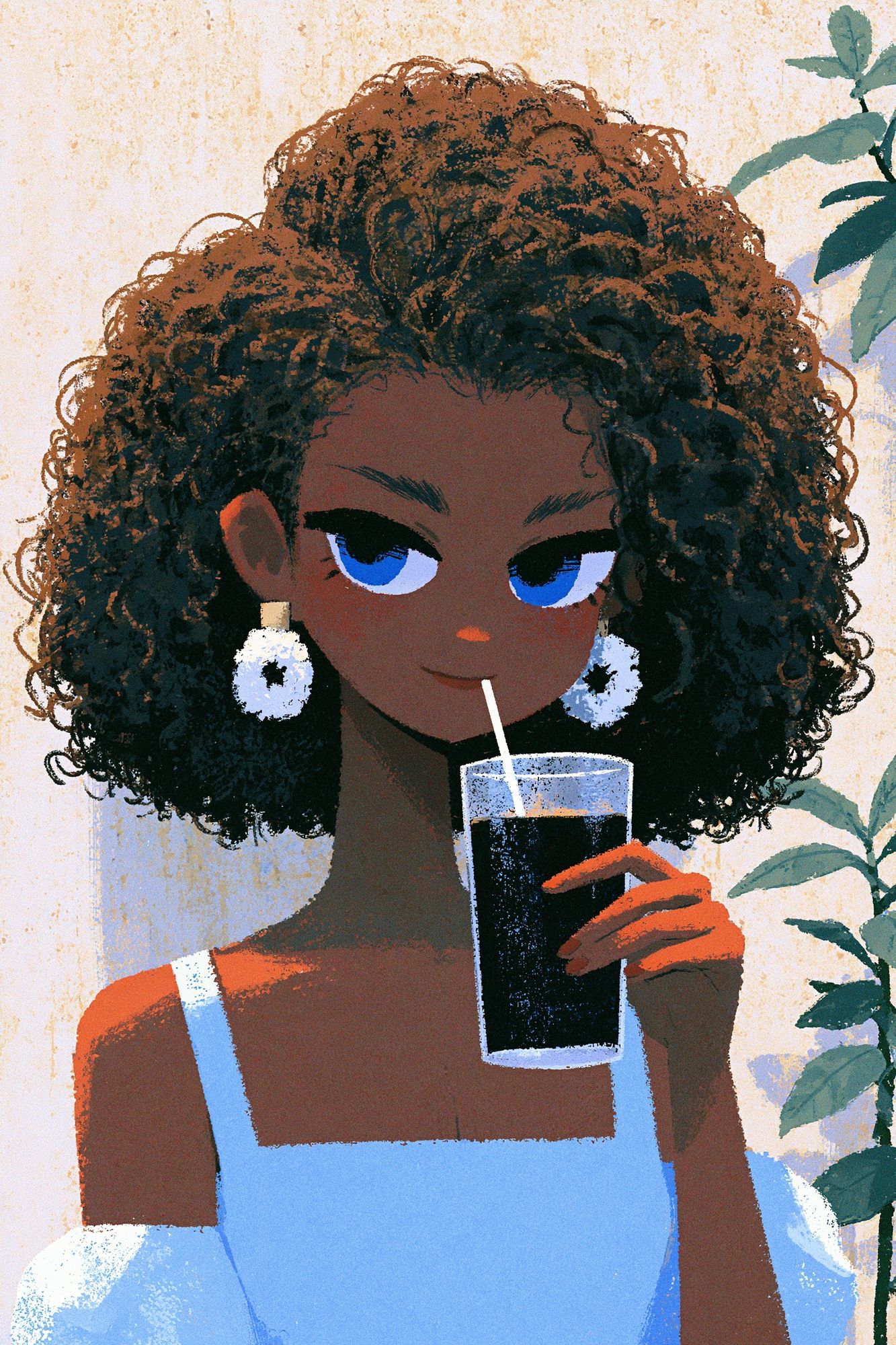 Stylish Girl with Drink Illustration Poster. poster — illustration art