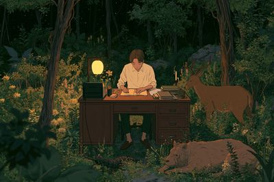 Forest Writer with Deer Illustration Poster.