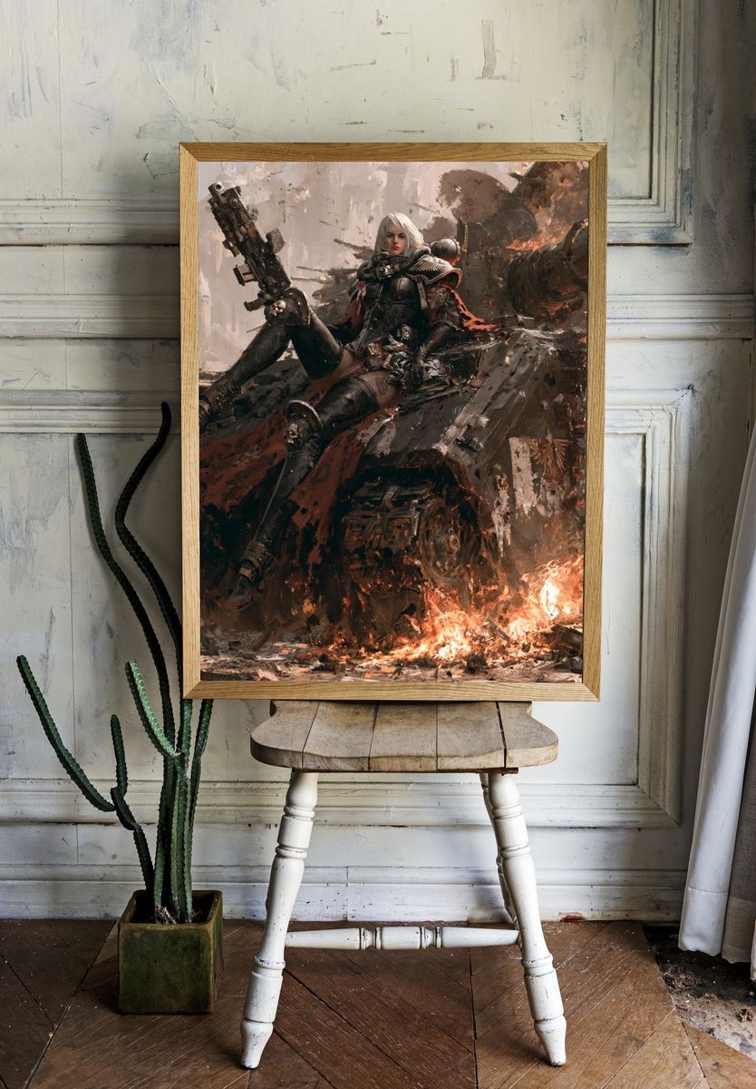 Armored Warrior on Tank — Digital Art Print. room preview