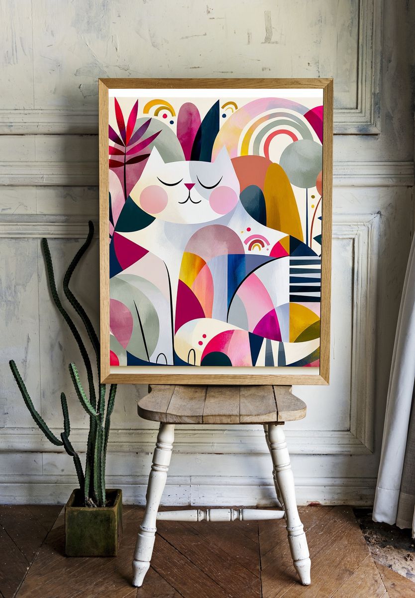 Sleeping Cat Abstract Illustration Poster. — room view 1