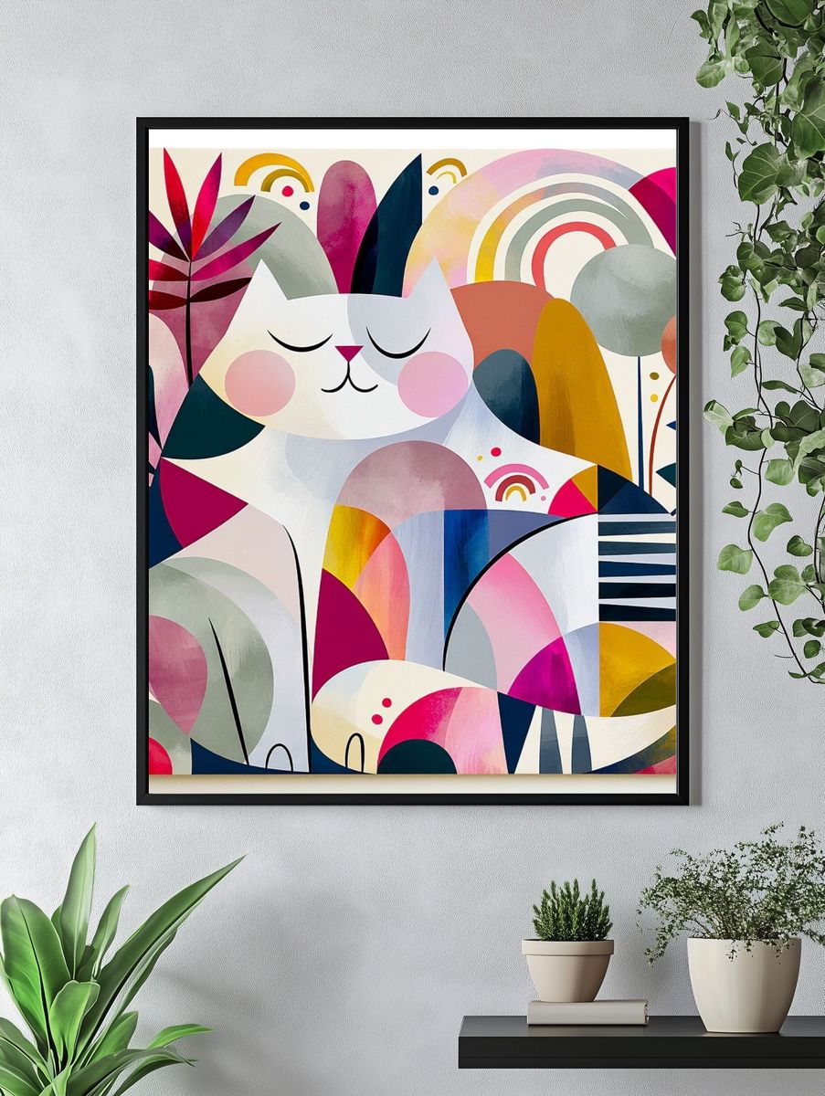 Sleeping Cat Abstract Illustration Poster. — room view 4