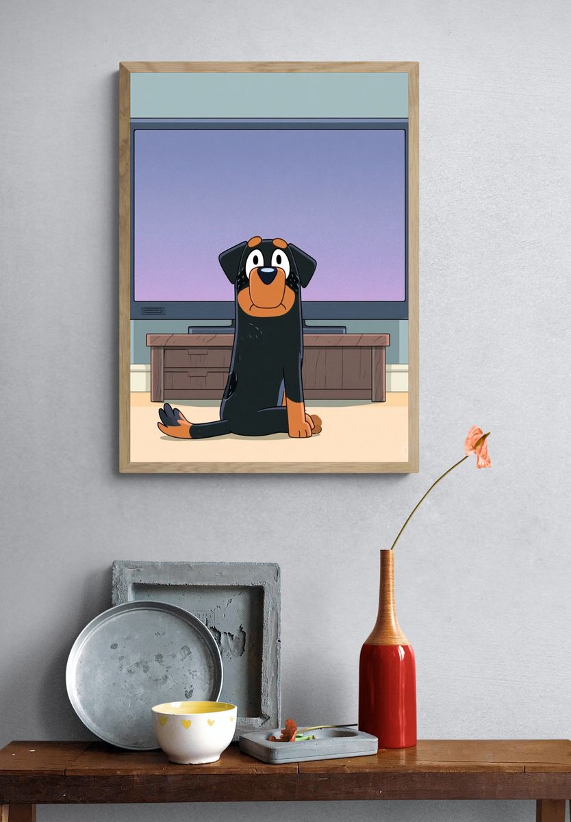 Cartoon Dog in Living Room Poster. — room view 3