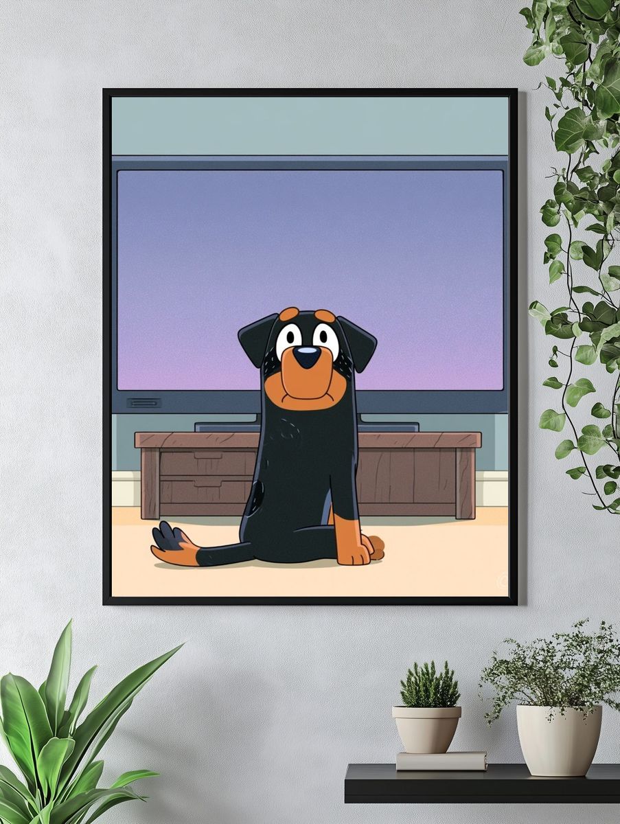 Cartoon Dog in Living Room Poster. — room view 4