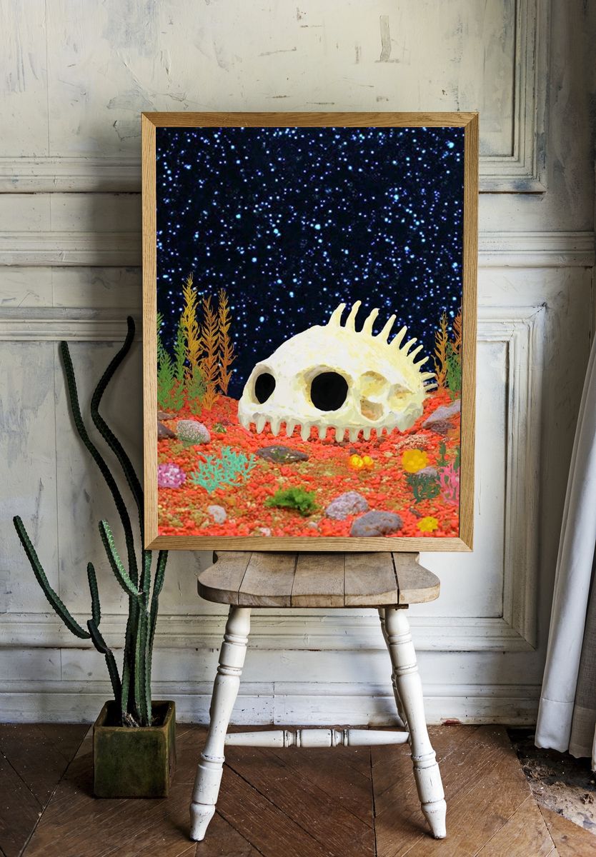 Underwater Skull Fantasy Illustration Poster. — room view 1