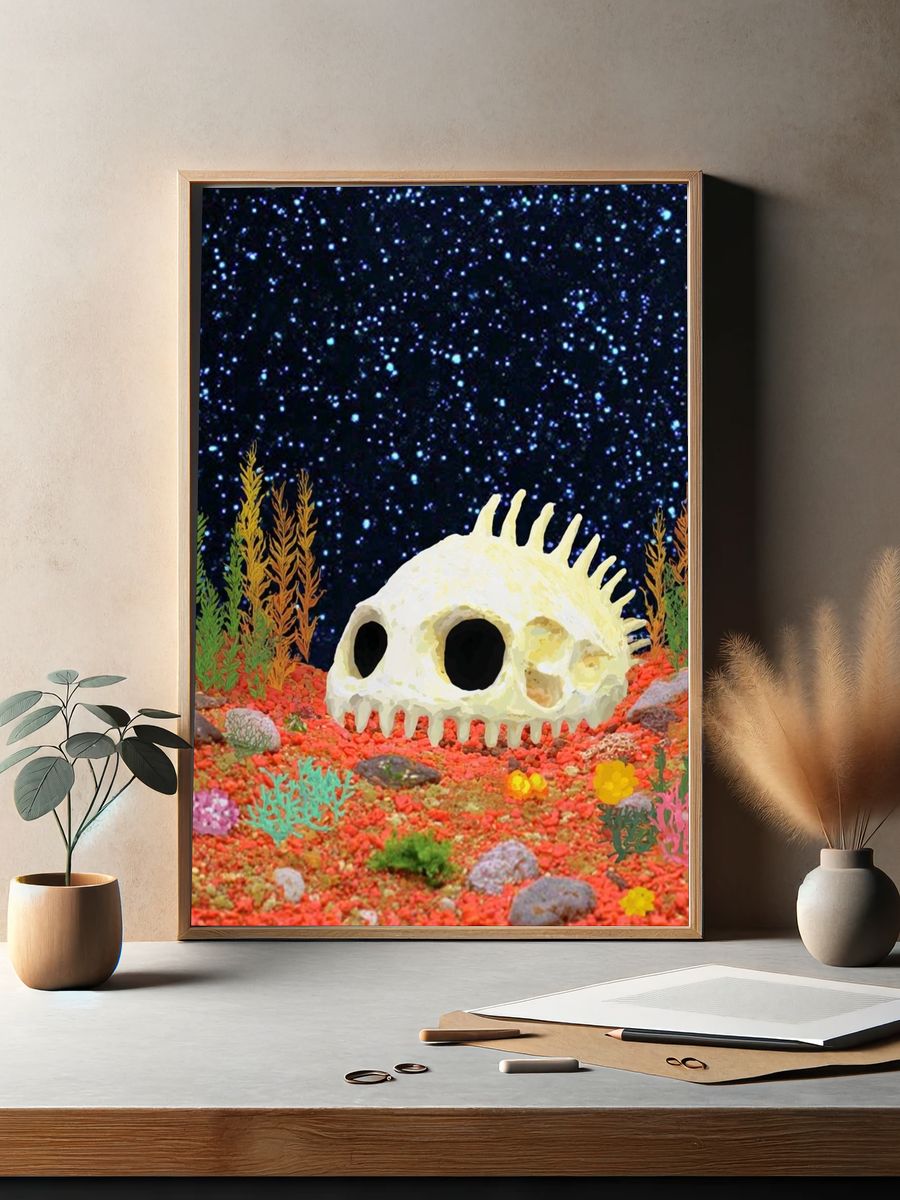 Underwater Skull Fantasy Illustration Poster. — room view 2