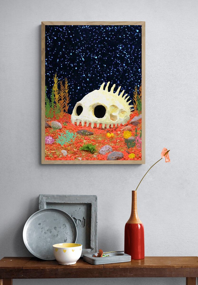 Underwater Skull Fantasy Illustration Poster. — room view 3