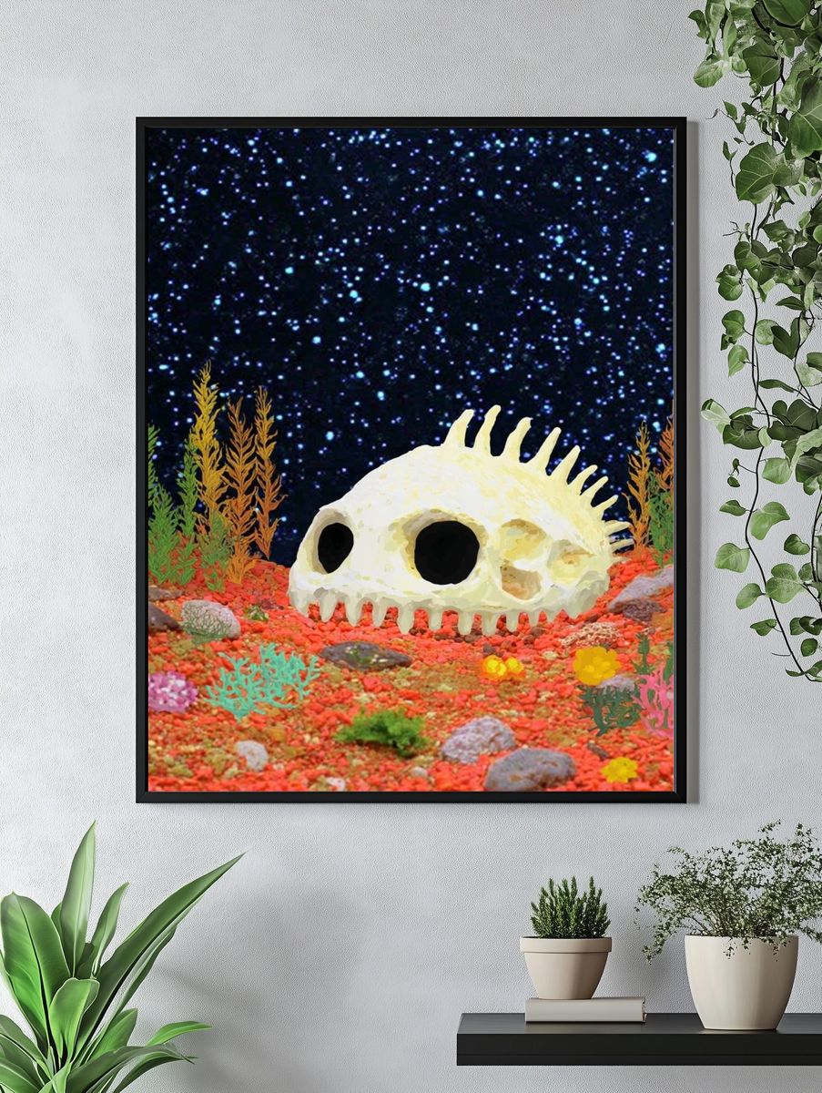 Underwater Skull Fantasy Illustration Poster. — room view 4