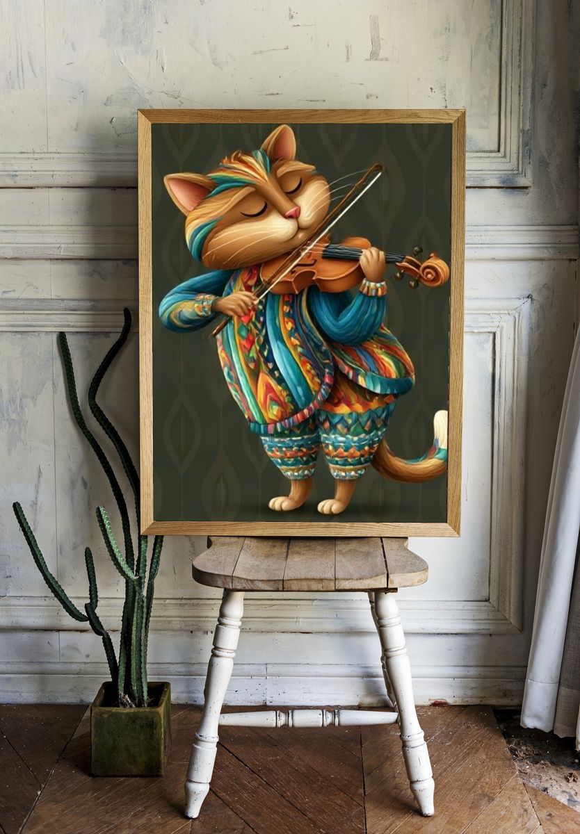 Cat Violinist Illustration Poster. room preview