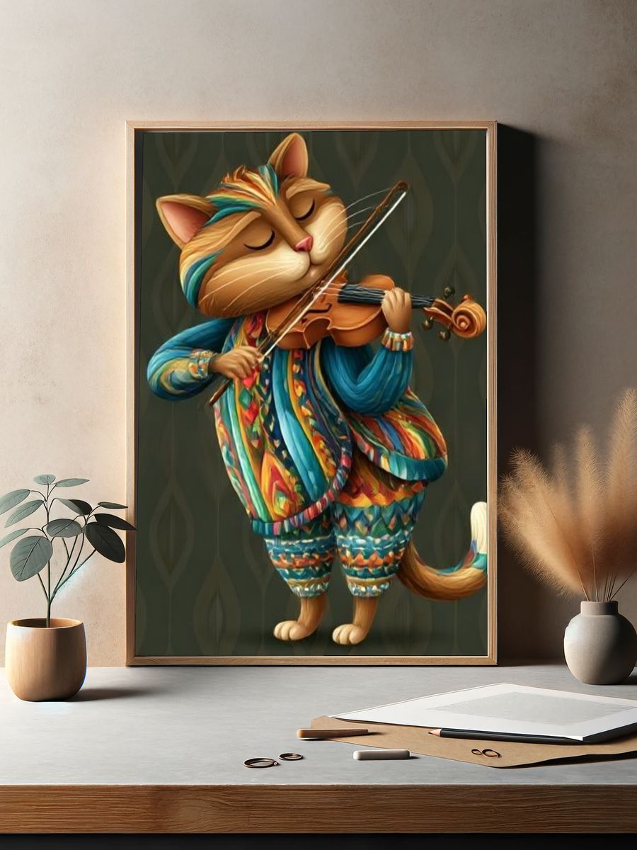 Cat Violinist Illustration Poster. — room view 2