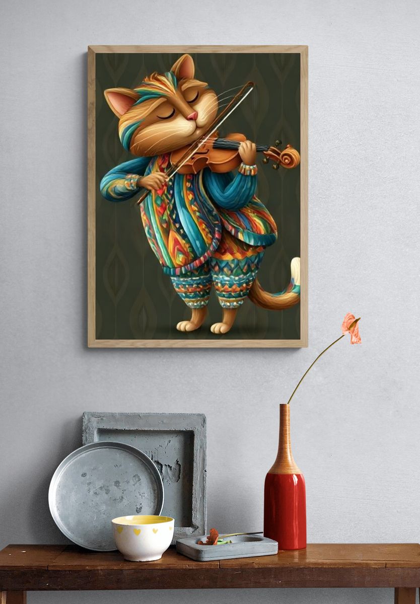 Cat Violinist Illustration Poster. — room view 3