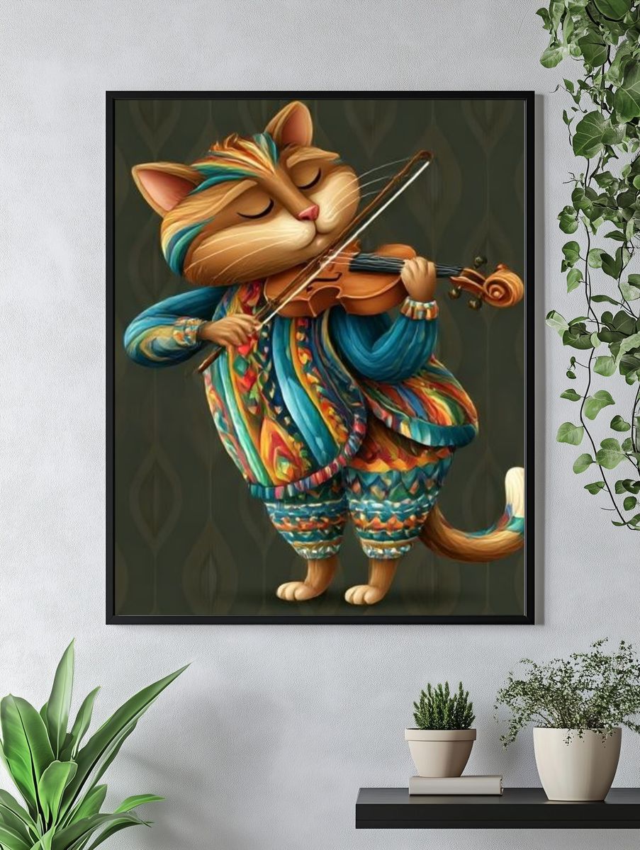 Cat Violinist Illustration Poster. — room view 4