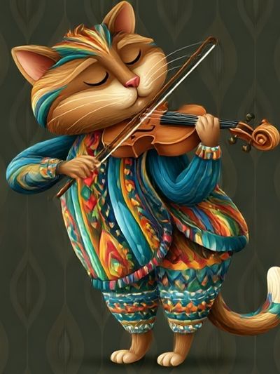 Cat Violinist Illustration Poster.