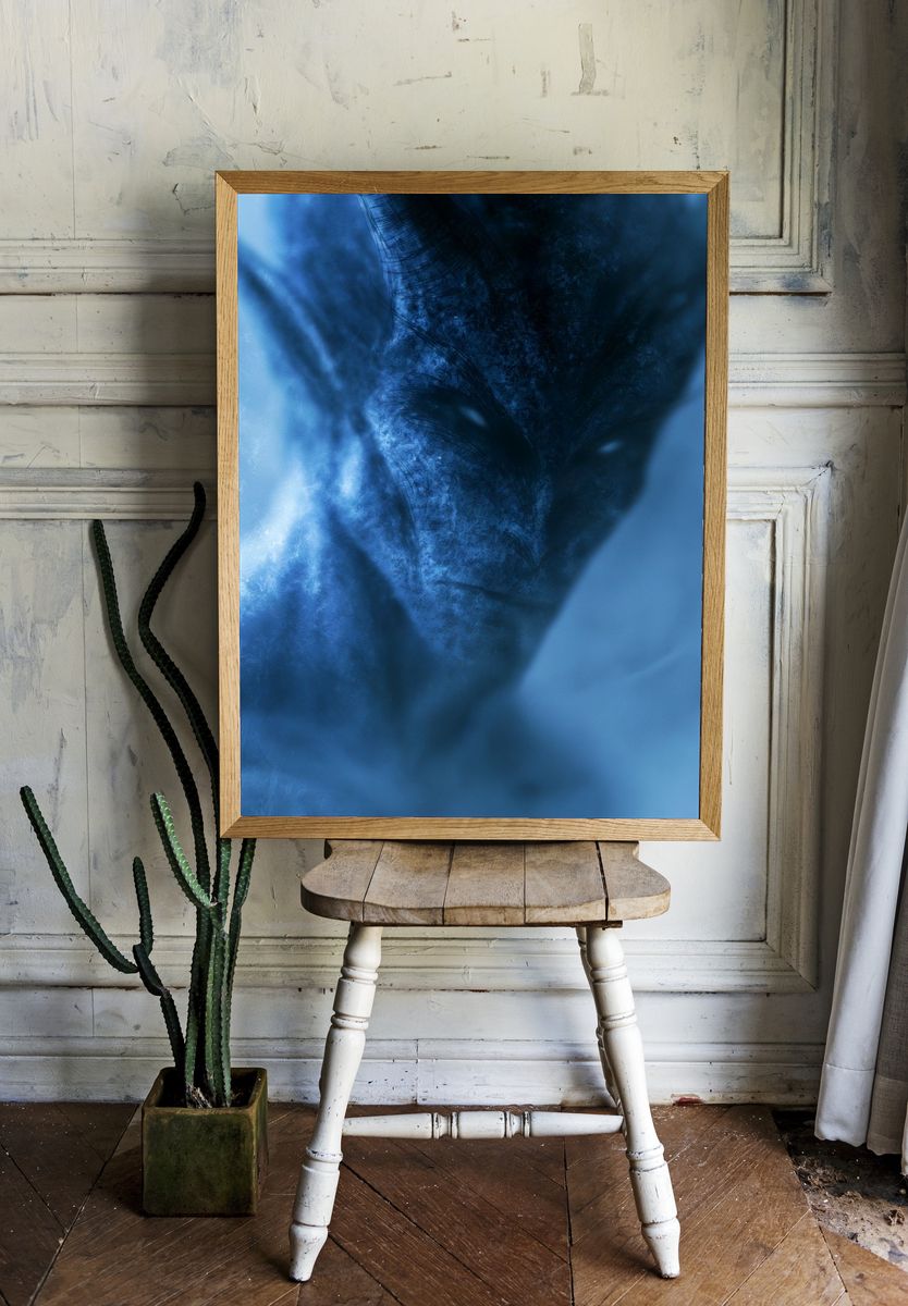 Blue Alien Face Abstract Print. room preview