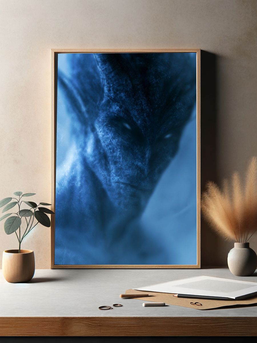 Blue Alien Face Abstract Print. — room view 2