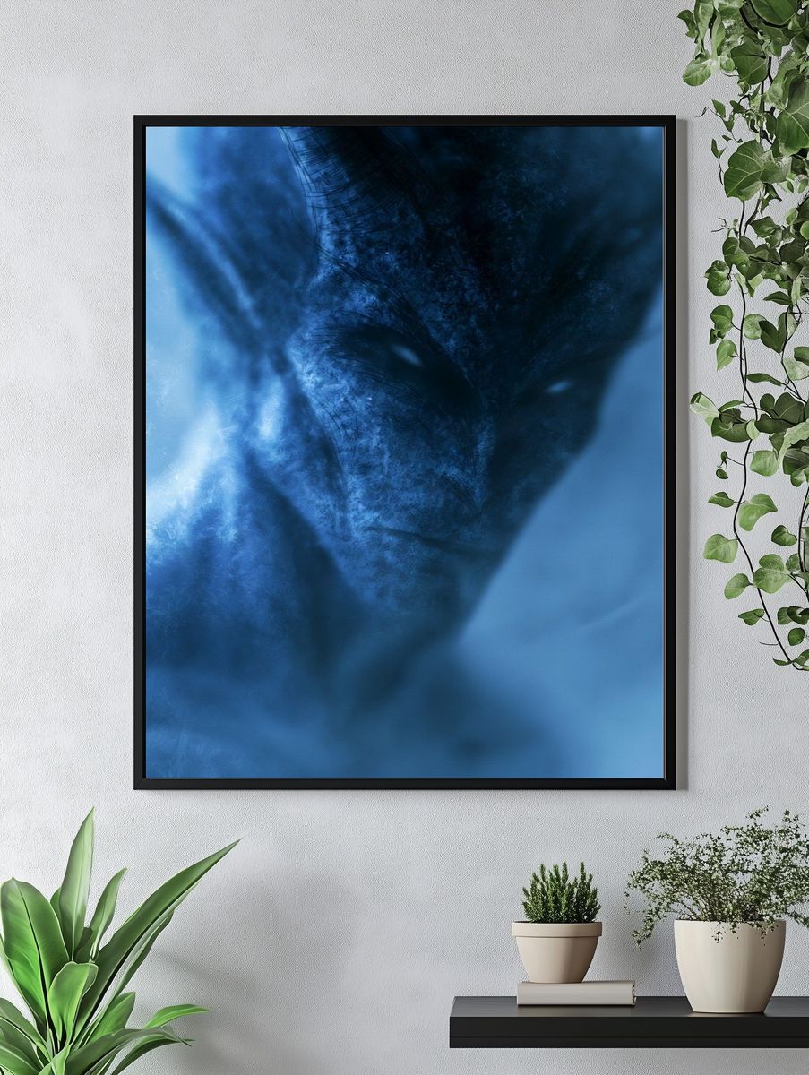 Blue Alien Face Abstract Print. — room view 4