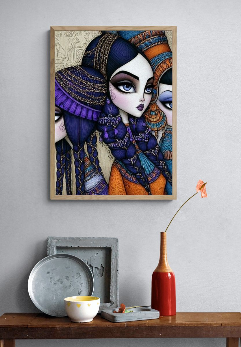 Egyptian Dolls Illustration Poster. — room view 3