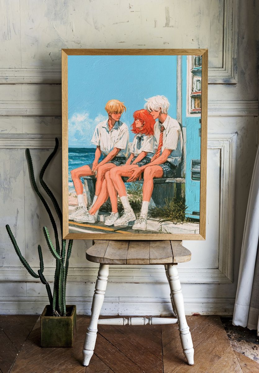 Beachside Friends Illustration Poster. room preview