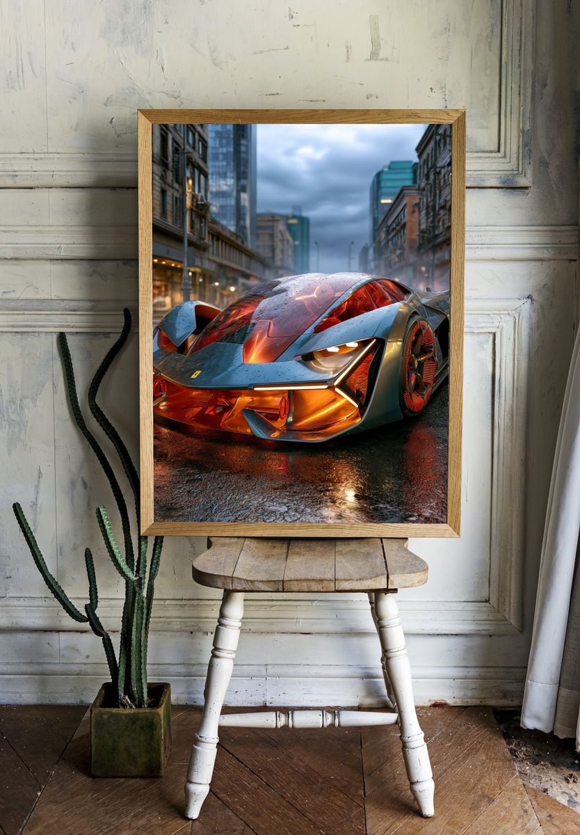 Futuristic Supercar City Street Poster. room preview