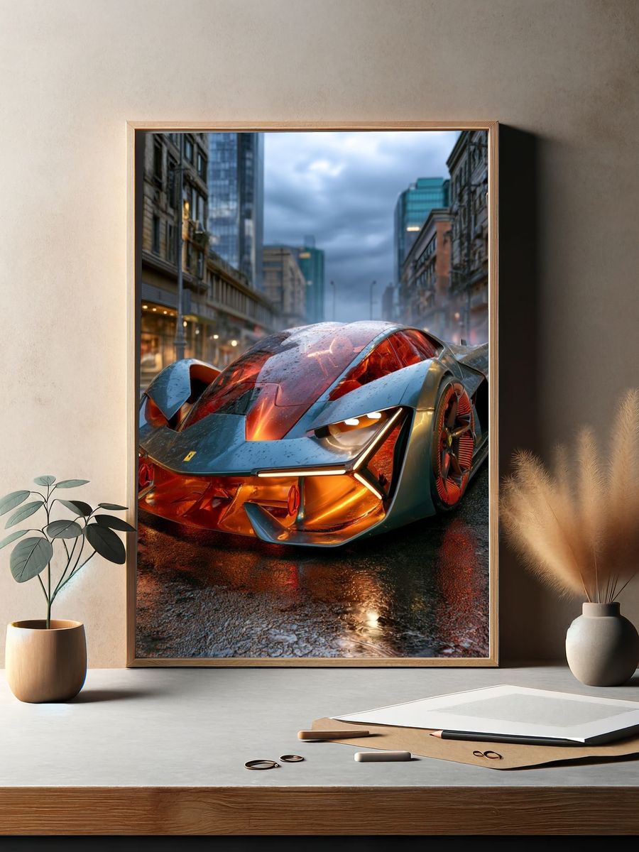 Futuristic Supercar City Street Poster. — room view 2