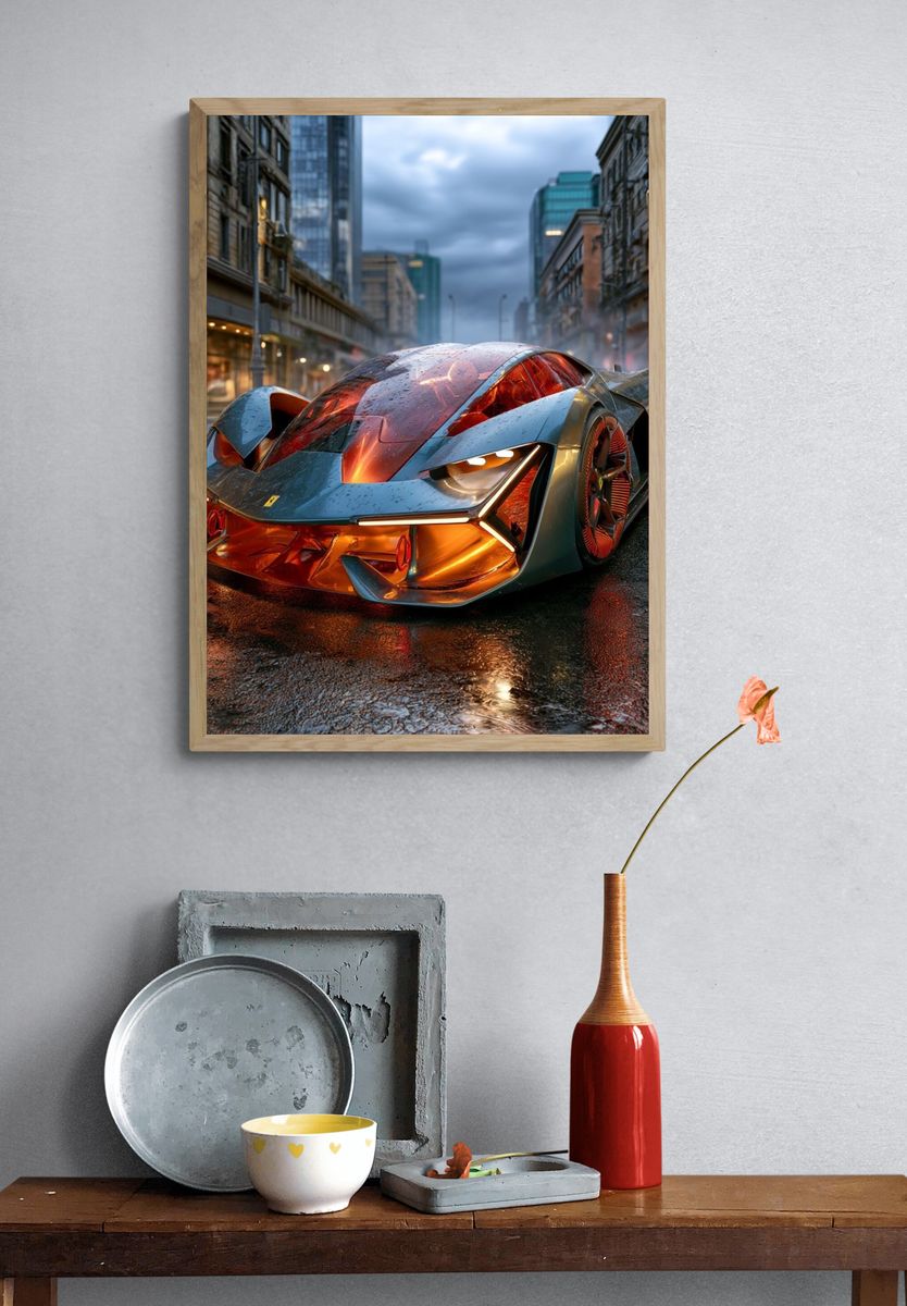 Futuristic Supercar City Street Poster. — room view 3