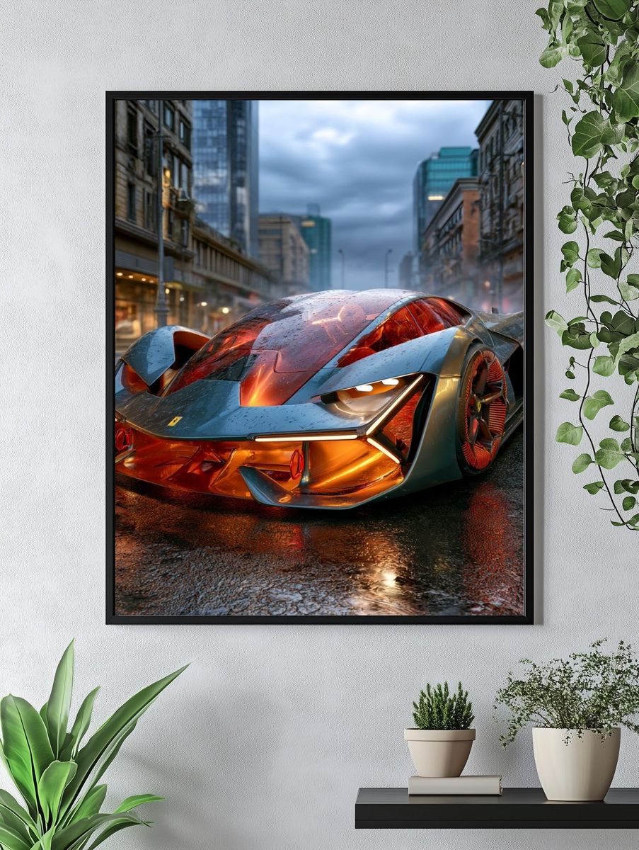 Futuristic Supercar City Street Poster. — room view 4