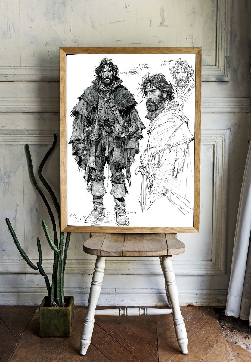 Medieval Warrior Sketch Poster. — room view 1