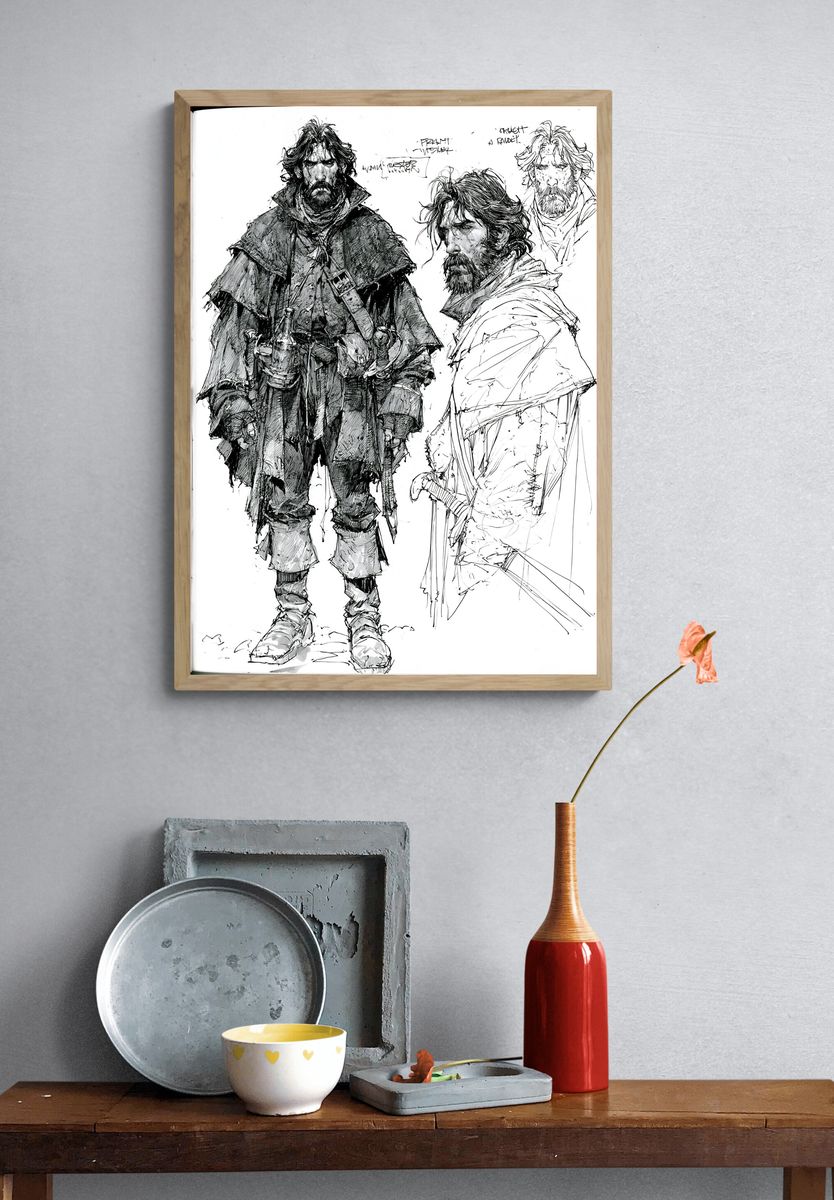 Medieval Warrior Sketch Poster. — room view 3
