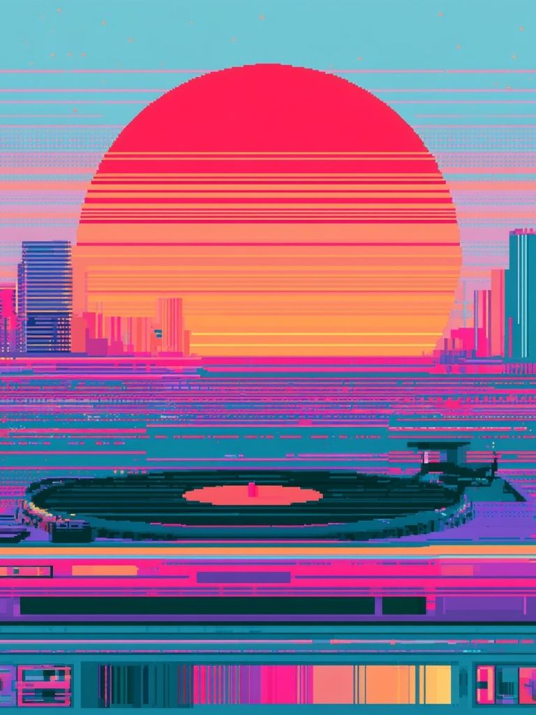 Neon Sunset Cityscape Poster. poster — illustration art