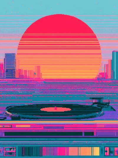 Neon Sunset Cityscape Poster.