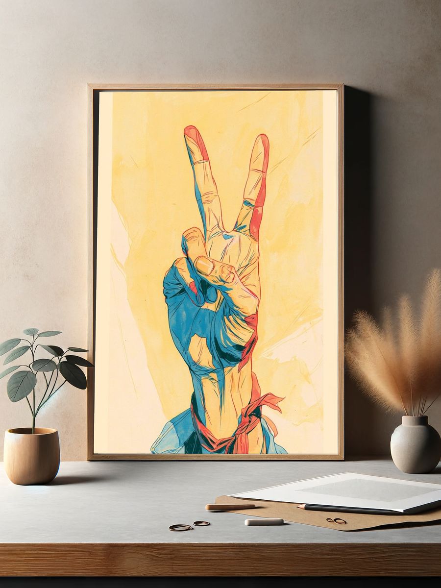 Peace Hand Gesture Illustration Poster. — room view 2