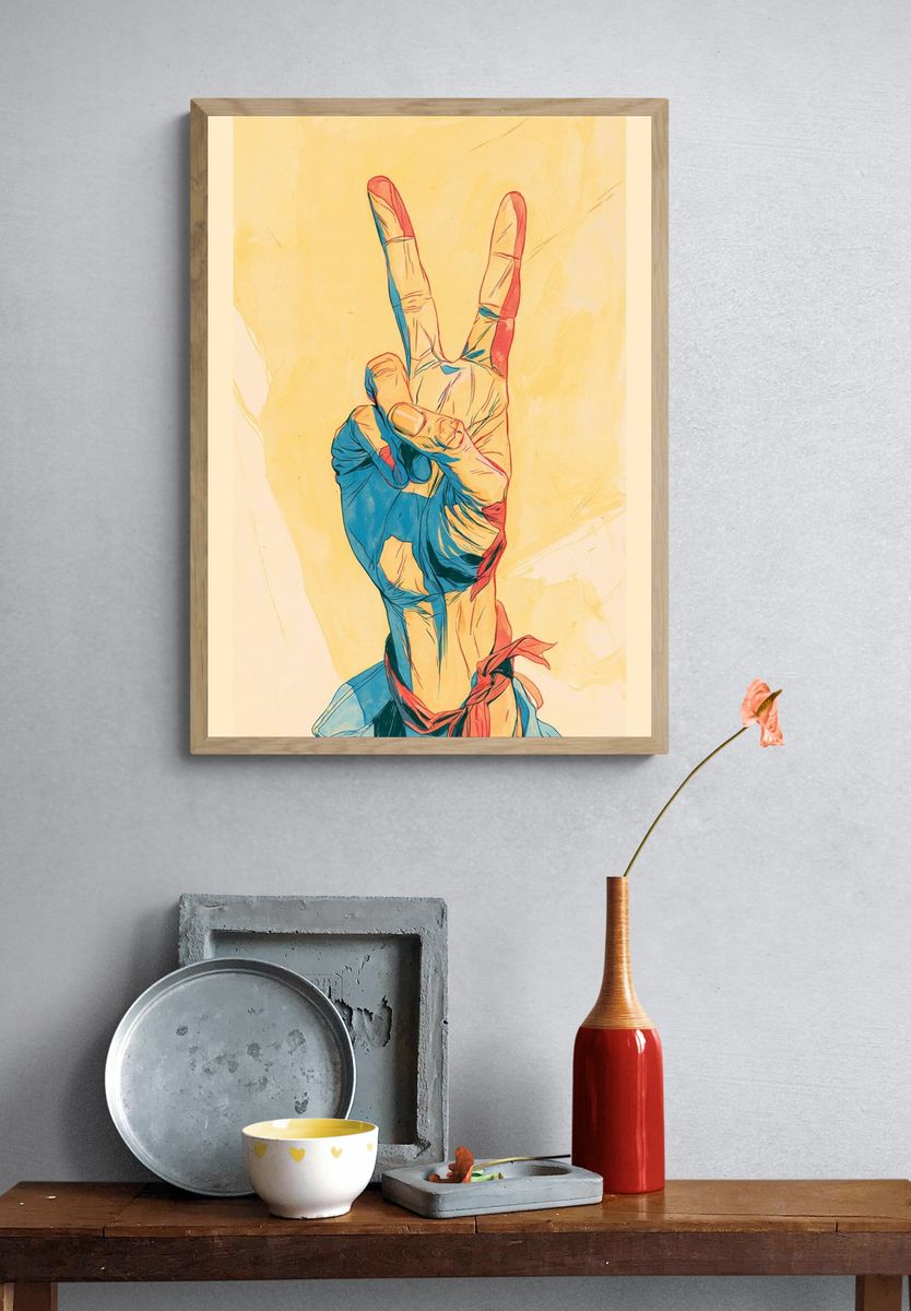 Peace Hand Gesture Illustration Poster. — room view 3