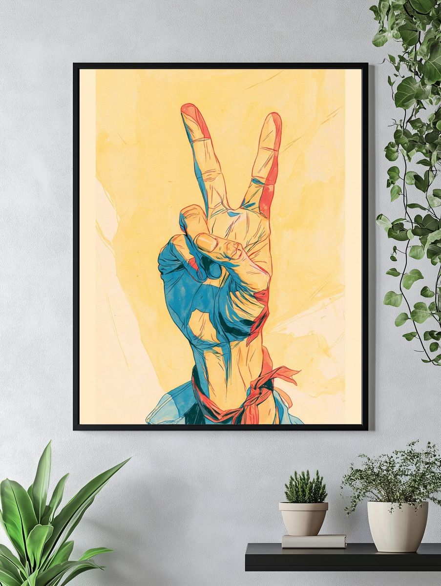 Peace Hand Gesture Illustration Poster. — room view 4