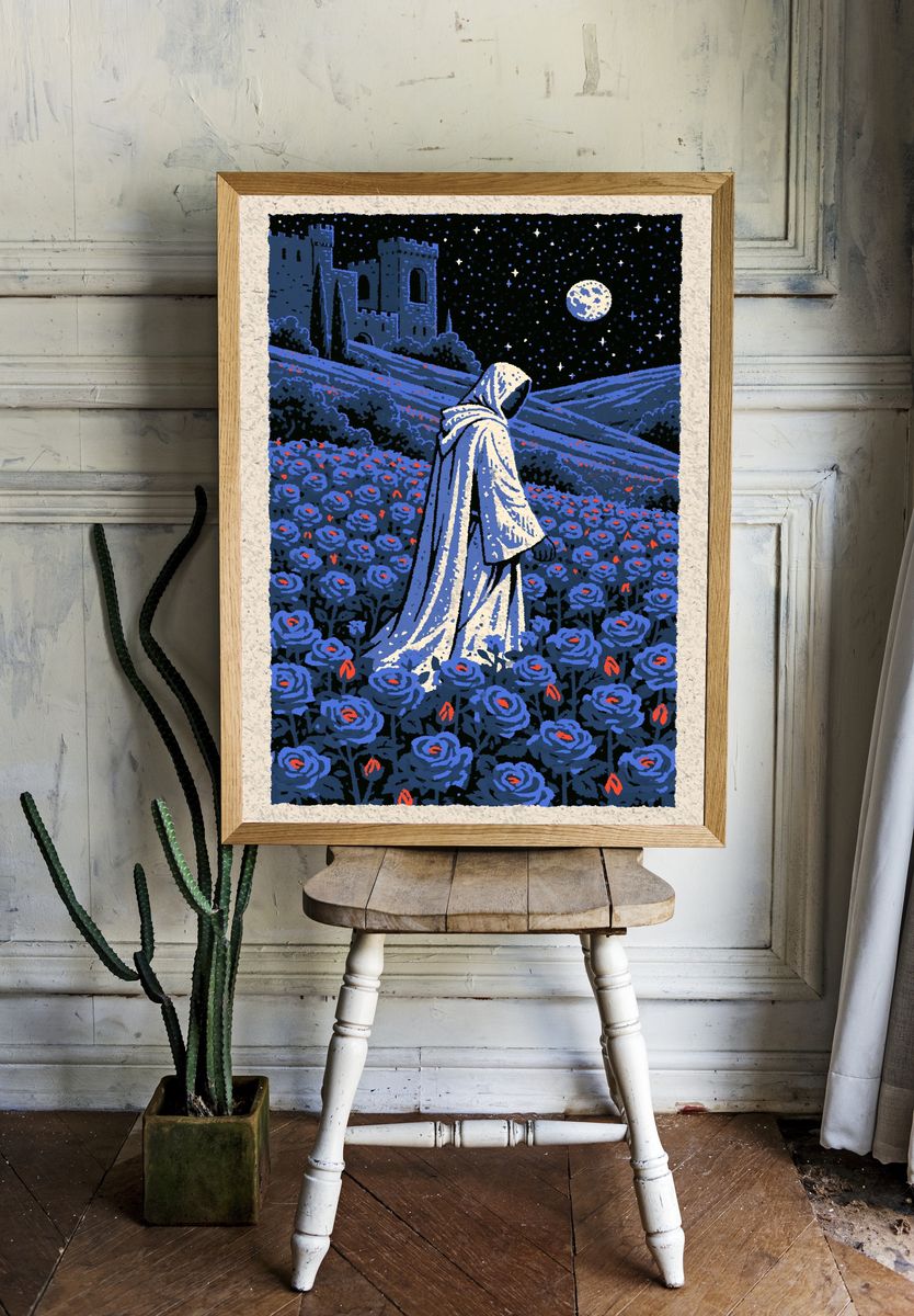 Moonlit Cloister Illustration Poster. room preview