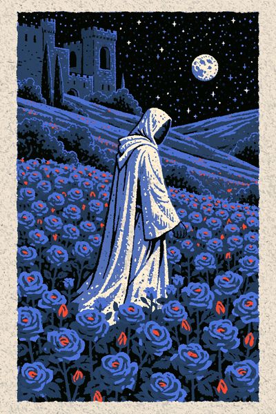 Moonlit Cloister Illustration Poster.