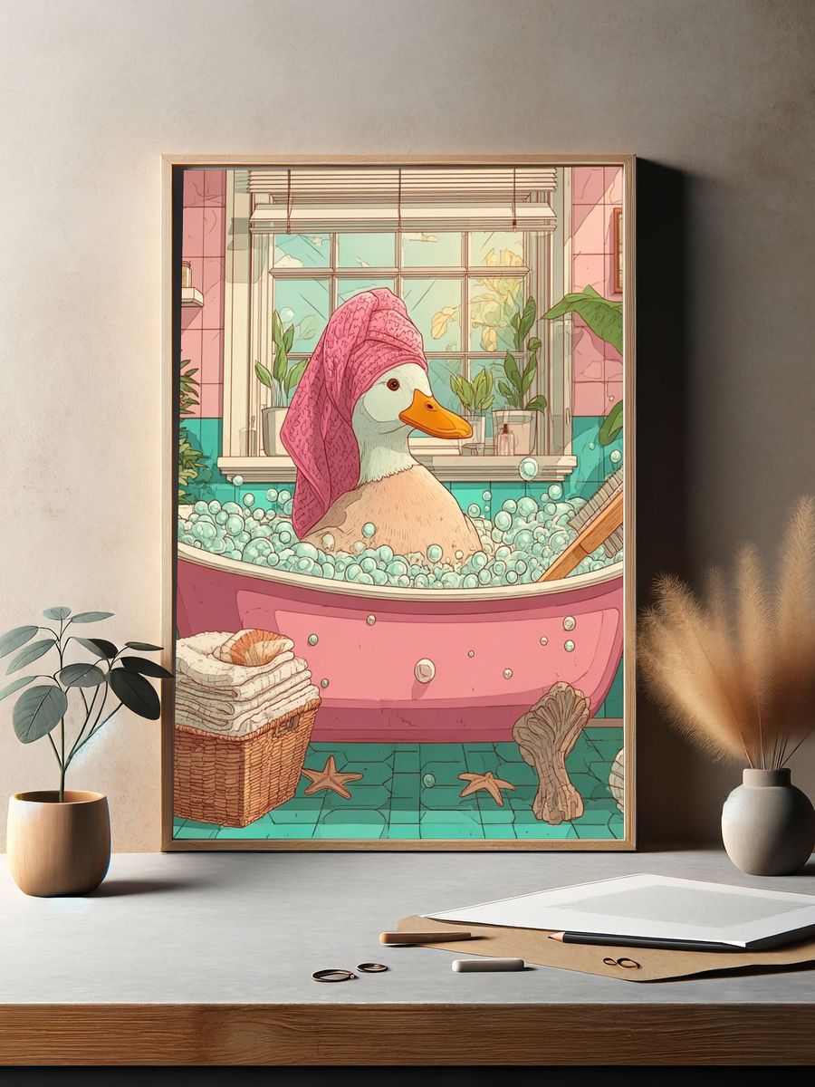 Duck Bath Illustration Poster. — room view 2