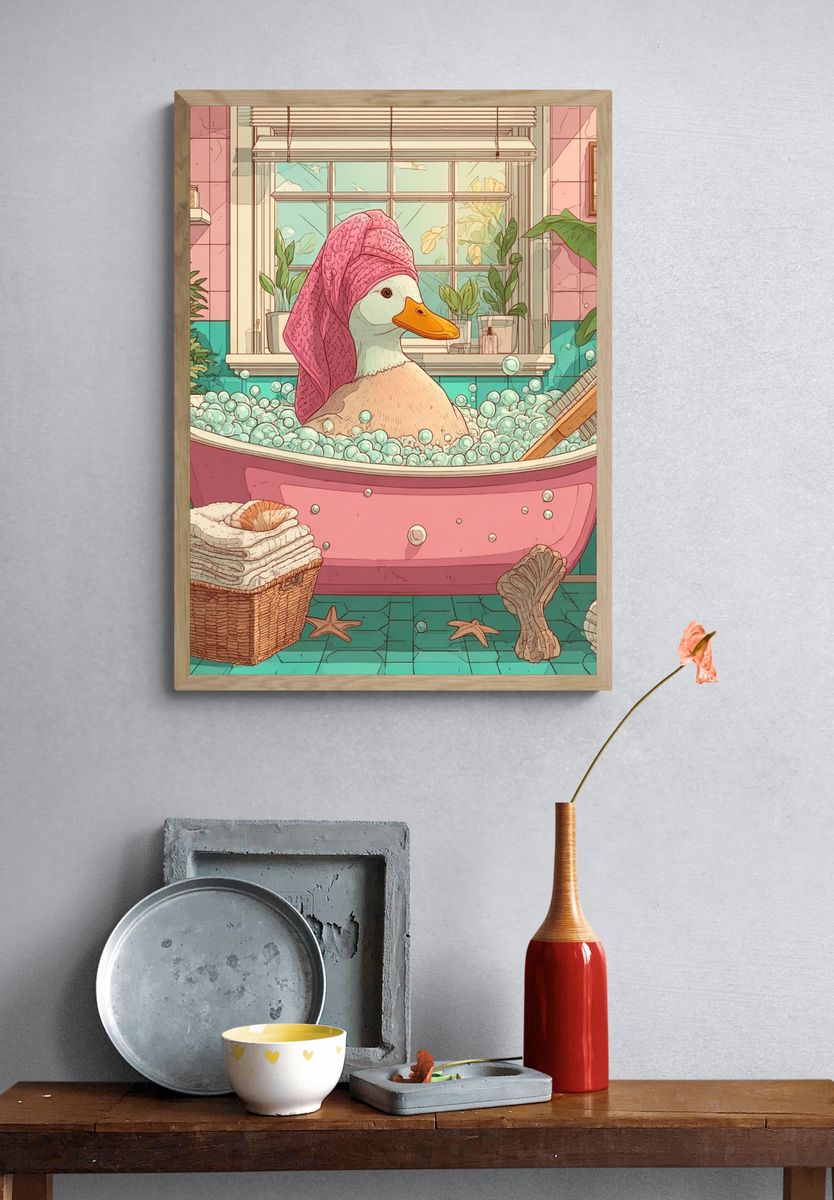 Duck Bath Illustration Poster. — room view 3