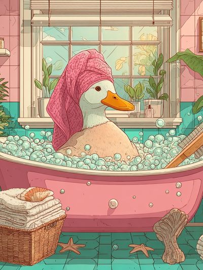 Duck Bath Illustration Poster.