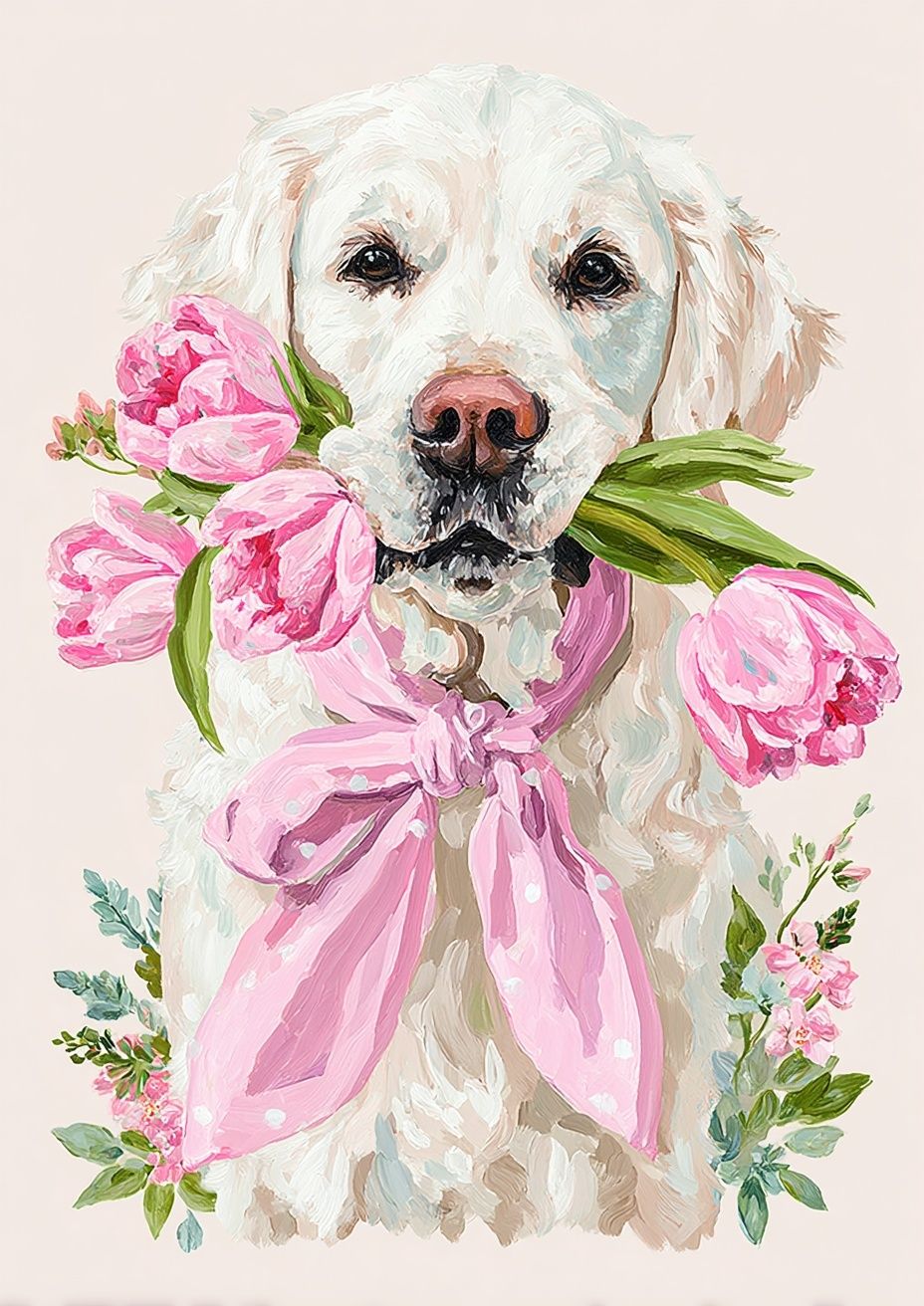 Golden Retriever Floral Illustration Poster. poster detail